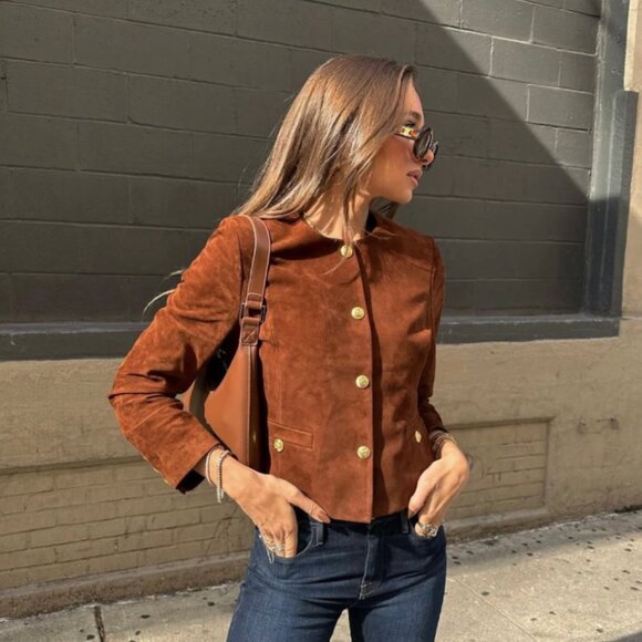 Susanna Chow Tessa Suede Jacket in Chocolate Brown Size M - Picture 2 of 7